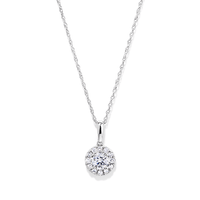 45cm Halo Solitaire Necklace with 0.50tw of Laboratory-Grown Diamonds in Sterling Silver and Platinum Pendants Bevilles 