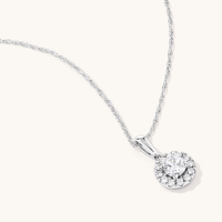 45cm Halo Solitaire Necklace with 0.50tw of Laboratory-Grown Diamonds in Sterling Silver and Platinum Pendants Bevilles 