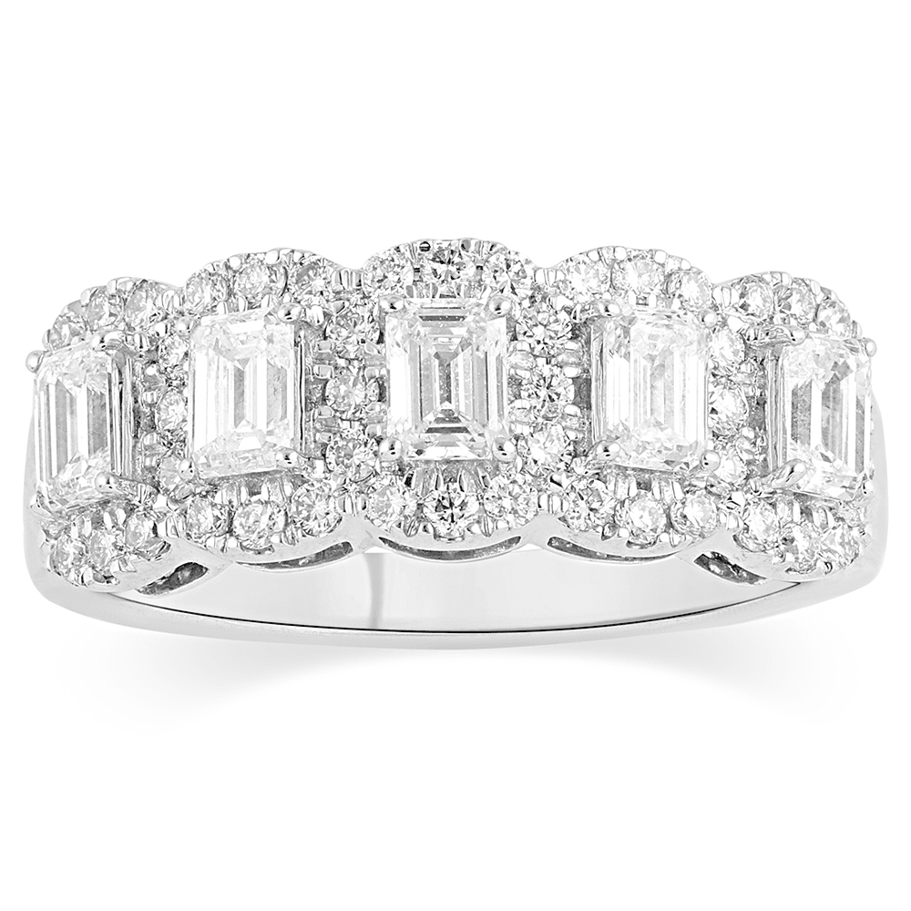 Emerald Cut Multi Station Dress Ring with 1.33tw of Laboratory-Grown Diamonds in Sterling Silver and Platinum Rings Bevilles 