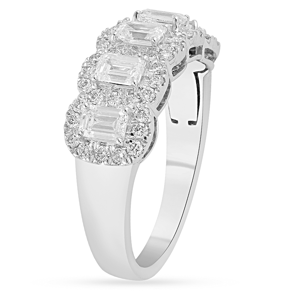 Emerald Cut Multi Station Dress Ring with 1.33tw of Laboratory-Grown Diamonds in Sterling Silver and Platinum Rings Bevilles 