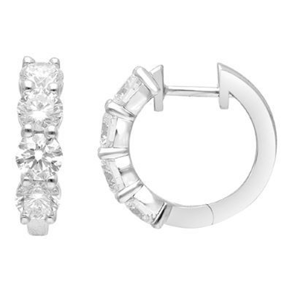 Single Row Hoop Earrings with 2.00ct of Laboratory Grown Diamonds in Sterling Silver and Platinum Bevilles Jewellers 