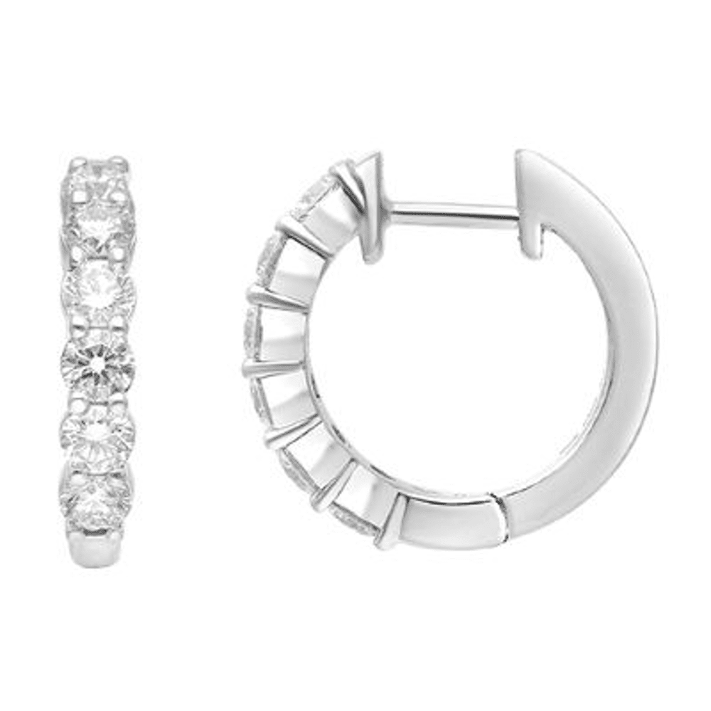 Single Row Hoop Earrings with 1.00ct of Laboratory Grown Diamonds in Sterling Silver and Platinum Bevilles Jewellers 