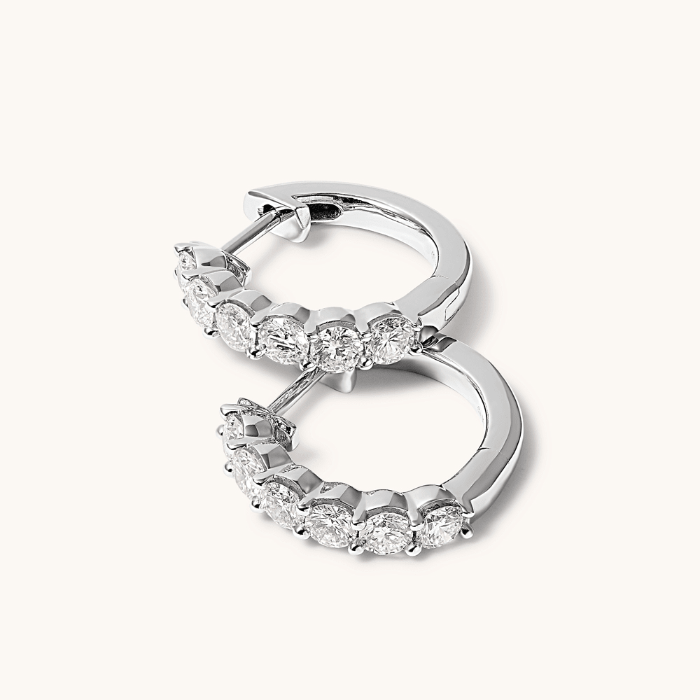 Single Row Hoop Earrings with 1.00tw of Laboratory-Grown Diamonds in Sterling Silver and Platinum Earrings Bevilles 