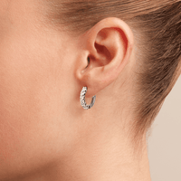 Single Row Hoop Earrings with 1.00tw of Laboratory-Grown Diamonds in Sterling Silver and Platinum Earrings Bevilles 