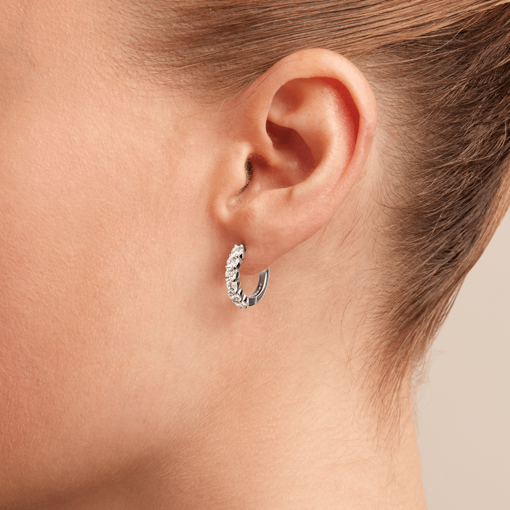 Single Row Hoop Earrings with 1.00tw of Laboratory-Grown Diamonds in Sterling Silver and Platinum Earrings Bevilles 