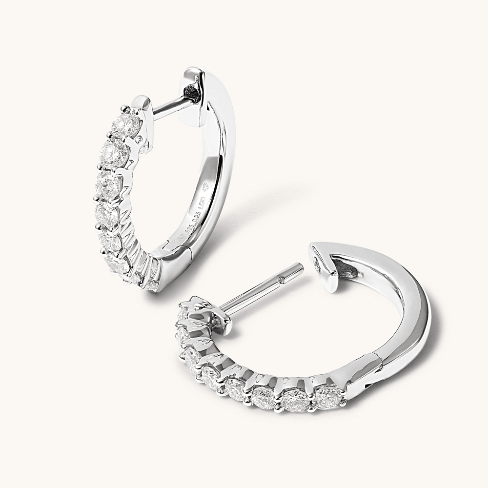 Single Row Hoop Earrings with 0.50tw of Laboratory-Grown Diamonds in Platinum and Sterling Silver Earrings Bevilles 
