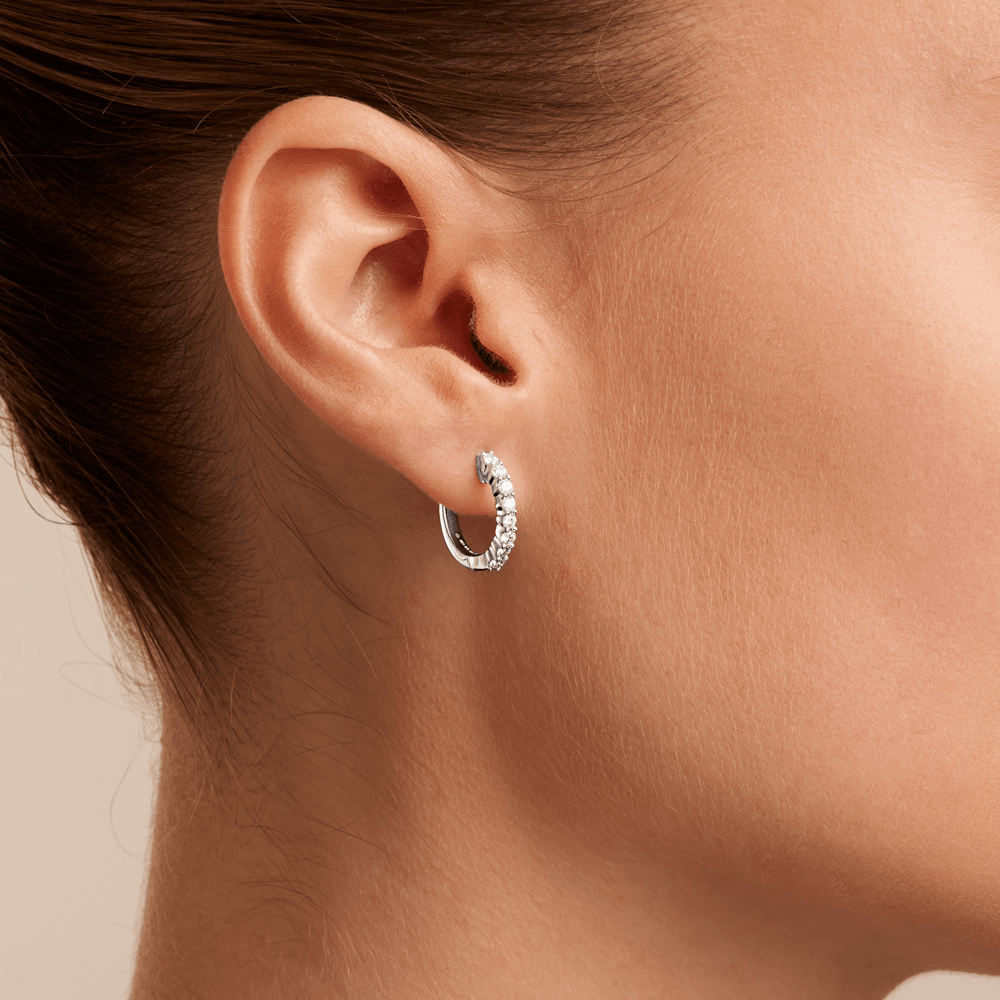 Single Row Hoop Earrings with 0.50tw of Laboratory-Grown Diamonds in Platinum and Sterling Silver Earrings Bevilles 