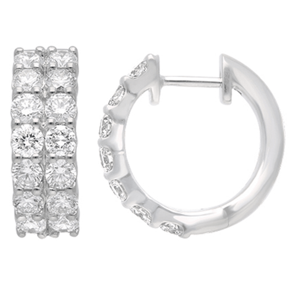 Double Row Hoop Earrings with 2.00ct of Laboratory Grown Diamonds in Sterling Silver and Platinum Bevilles Jewellers 