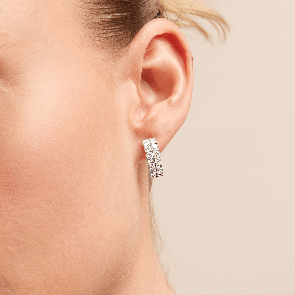Double Row Hoop Earrings with 2.00tw of Laboratory-Grown Diamonds in Sterling Silver and Platinum Earrings Bevilles 