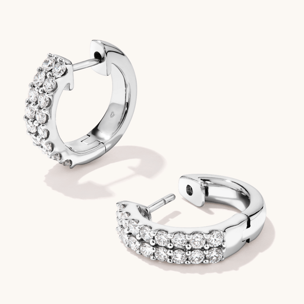 Double Row Hoop Earrings with 1.00tw of Laboratory-Grown Diamonds in Sterling Silver and Platinum Earrings Bevilles 
