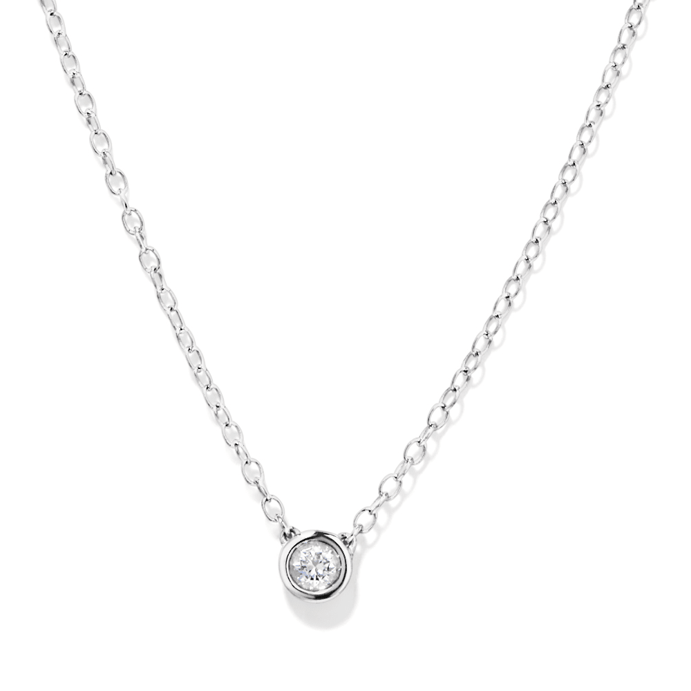 45cm 0.10ct Laboratory-Grown Diamond Bezel Solitaire Necklace in Sterling Silver and Platinum Pendants Bevilles 