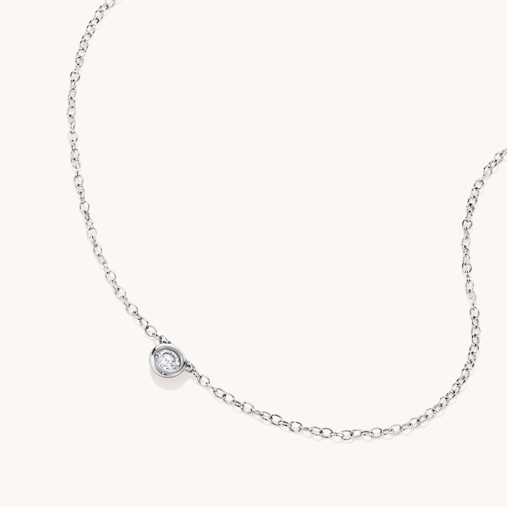 45cm 0.10ct Laboratory-Grown Diamond Bezel Solitaire Necklace in Sterling Silver and Platinum Pendants Bevilles 