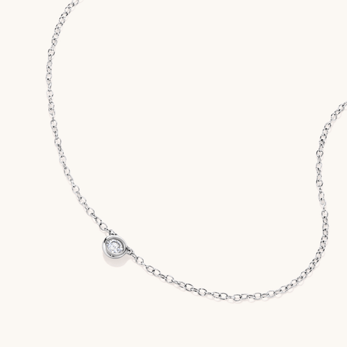 45cm 0.10ct Laboratory-Grown Diamond Bezel Solitaire Necklace in Sterling Silver and Platinum Pendants Bevilles 