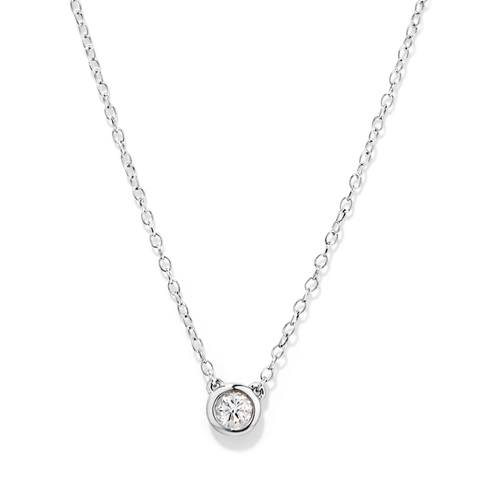45cm 0.20ct Laboratory-Grown Diamond Bezel Solitaire Necklace in Sterling Silver and Platinum Pendants Bevilles 