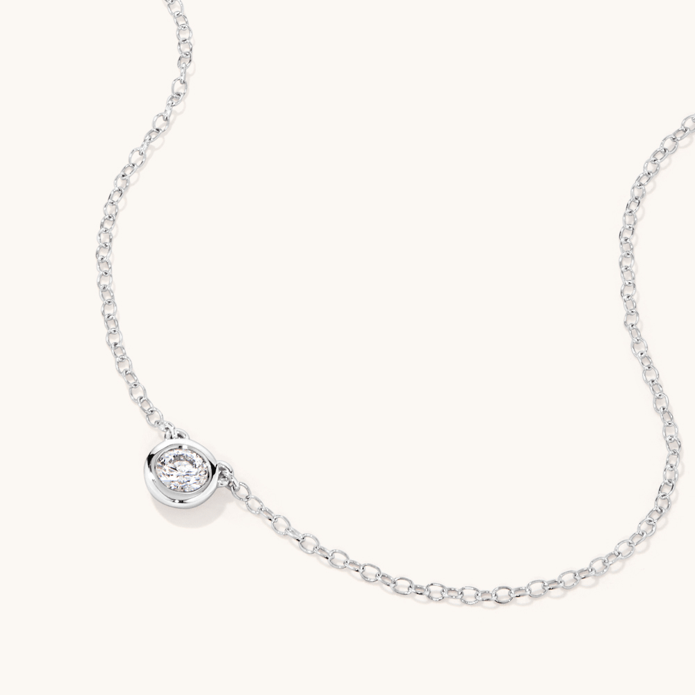 45cm 0.20ct Laboratory-Grown Diamond Bezel Solitaire Necklace in Sterling Silver and Platinum Pendants Bevilles 