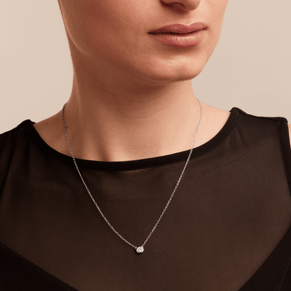 45cm 0.20ct Laboratory-Grown Diamond Bezel Solitaire Necklace in Sterling Silver and Platinum Pendants Bevilles 