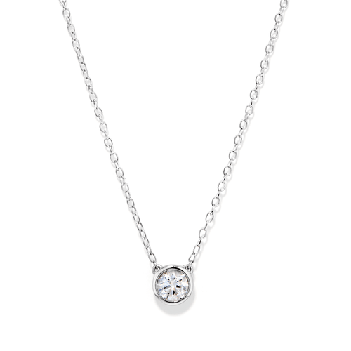 45cm 0.40ct Laboratory-Grown Diamond Bezel Solitaire Necklace in Sterling Silver and Platinum Pendants Bevilles 