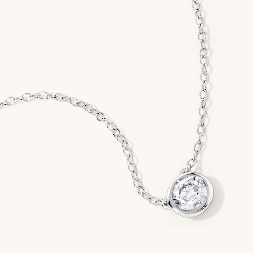 45cm 0.40ct Laboratory-Grown Diamond Bezel Solitaire Necklace in Sterling Silver and Platinum Pendants Bevilles 