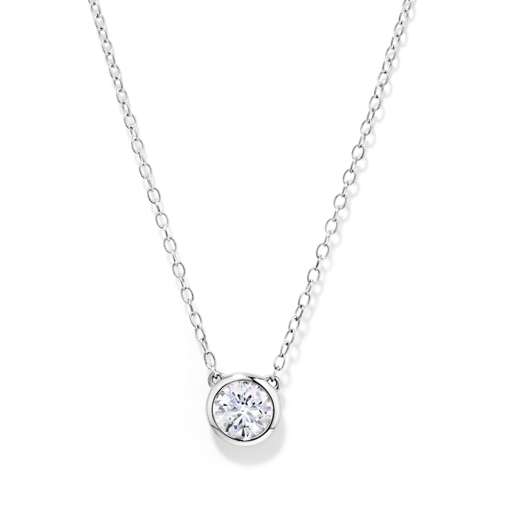 45cm Bezel Pendant Necklace with 0.60ct of Laboratory-Grown Diamonds in Sterling Silver and Platinum Pendants Bevilles 