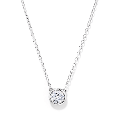45cm Bezel Pendant Necklace with 0.60ct of Laboratory-Grown Diamonds in Sterling Silver and Platinum Pendants Bevilles 
