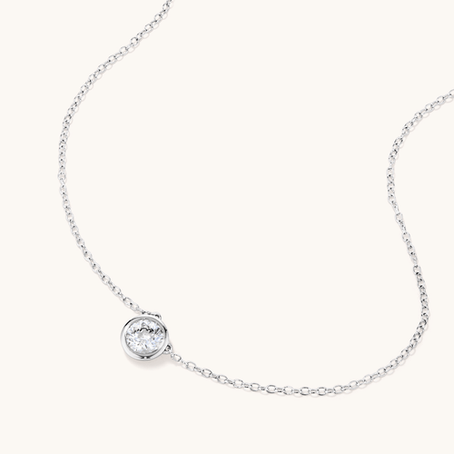 45cm Bezel Pendant Necklace with 0.60ct of Laboratory-Grown Diamonds in Sterling Silver and Platinum Pendants Bevilles 