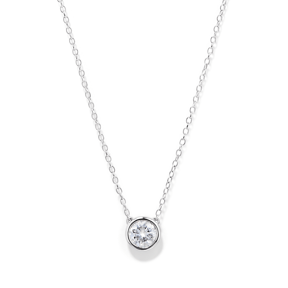 45cm 0.80ct Laboratory-Grown Diamond Bezel Solitaire Necklace in Sterling Silver and Platinum Pendants Bevilles 