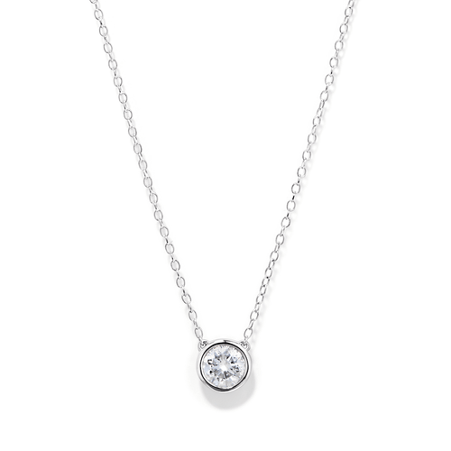 45cm 0.80ct Laboratory-Grown Diamond Bezel Solitaire Necklace in Sterling Silver and Platinum Pendants Bevilles 