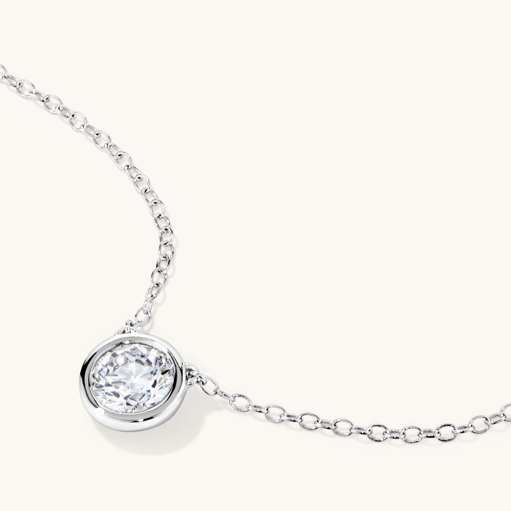 45cm 0.80ct Laboratory-Grown Diamond Bezel Solitaire Necklace in Sterling Silver and Platinum Pendants Bevilles 