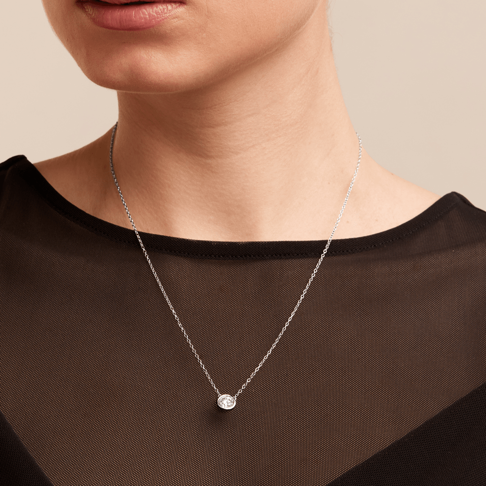45cm 0.80ct Laboratory-Grown Diamond Bezel Solitaire Necklace in Sterling Silver and Platinum Pendants Bevilles 