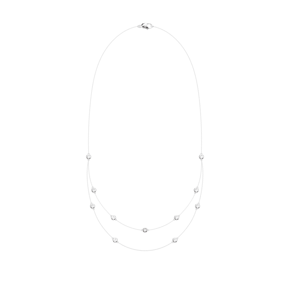Multi Layered Bezel Necklace with 1.00ct of Laboratory Grown Diamonds in Sterling Silver and Platinum Bevilles Jewellers 