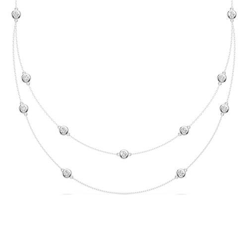 Multi Layered Bezel Necklace with 1.00ct of Laboratory Grown Diamonds in Sterling Silver and Platinum Bevilles Jewellers 