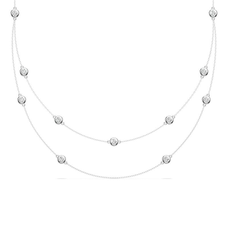 Multi Layered Bezel Necklace with 1.00ct of Laboratory Grown Diamonds in Sterling Silver and Platinum Bevilles Jewellers 