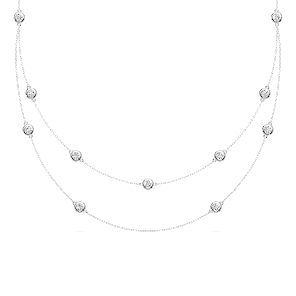 46cm Multi Layered Bezel Necklace with 1.00tw of Laboratory-Grown Diamonds in Sterling Silver and Platinum Pendants Bevilles 