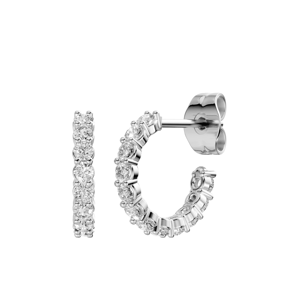 J Hoop Stud Earrings with 1.00ct of Laboratory Grown Diamonds in Sterling Silver and Platinum Earrings Bevilles Jewellers 