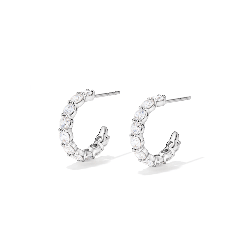 J Hoop Stud Earrings with 2.00tw of Laboratory-Grown Diamonds in Sterling Silver and Platinum Earrings Bevilles 