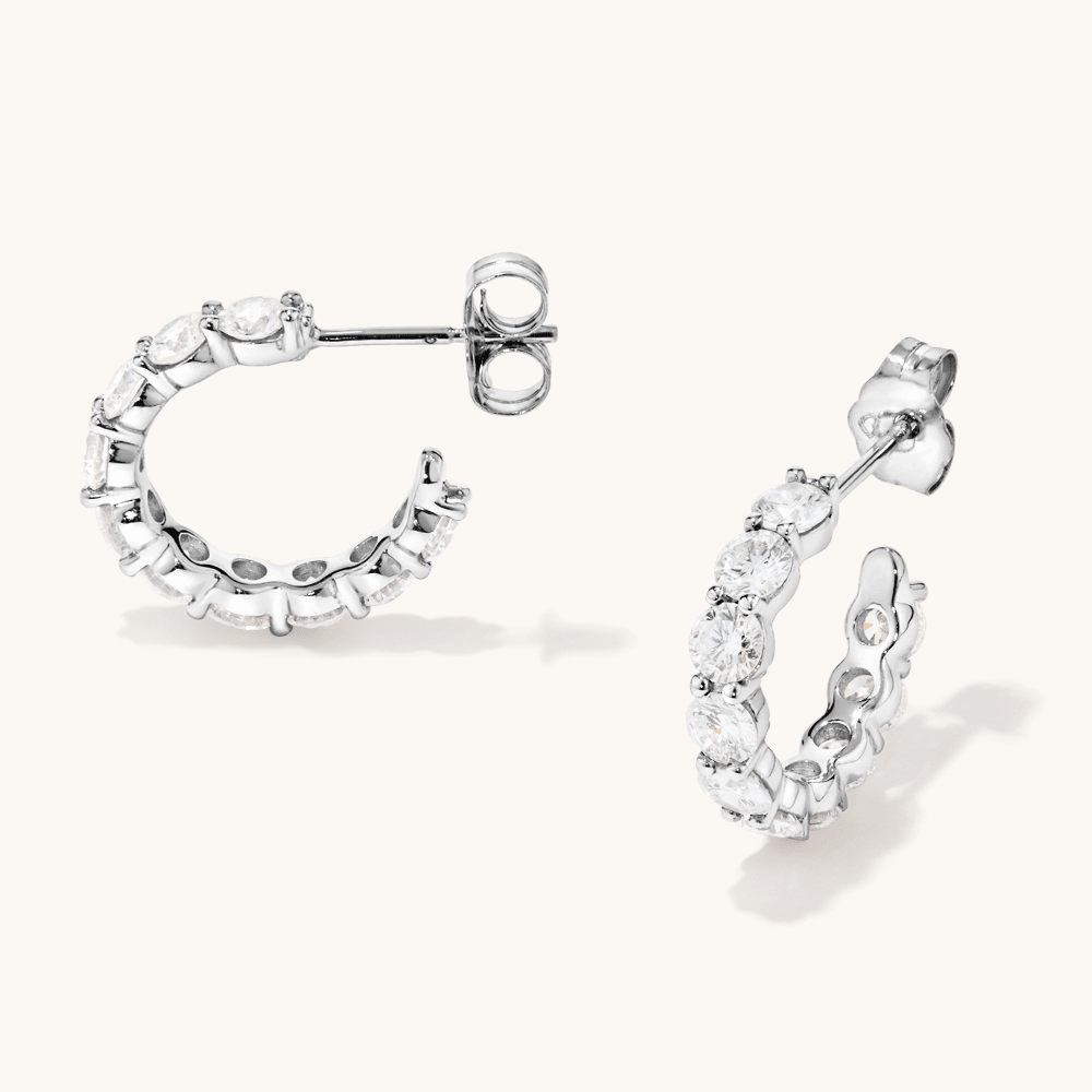 J Hoop Stud Earrings with 2.00tw of Laboratory-Grown Diamonds in Sterling Silver and Platinum Earrings Bevilles 