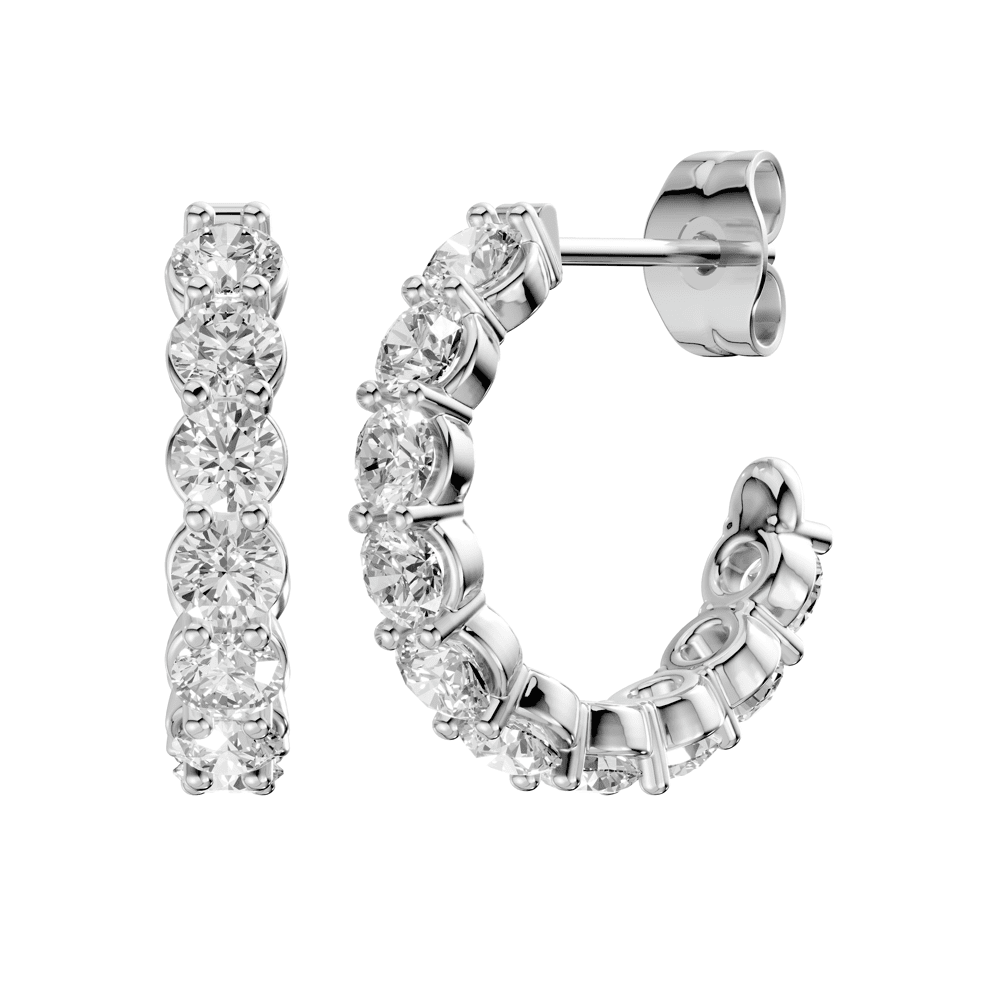 J Hoop Stud Earrings with 3.00ct of Laboratory Grown Diamonds in Sterling Silver and Platinum Bevilles Jewellers 