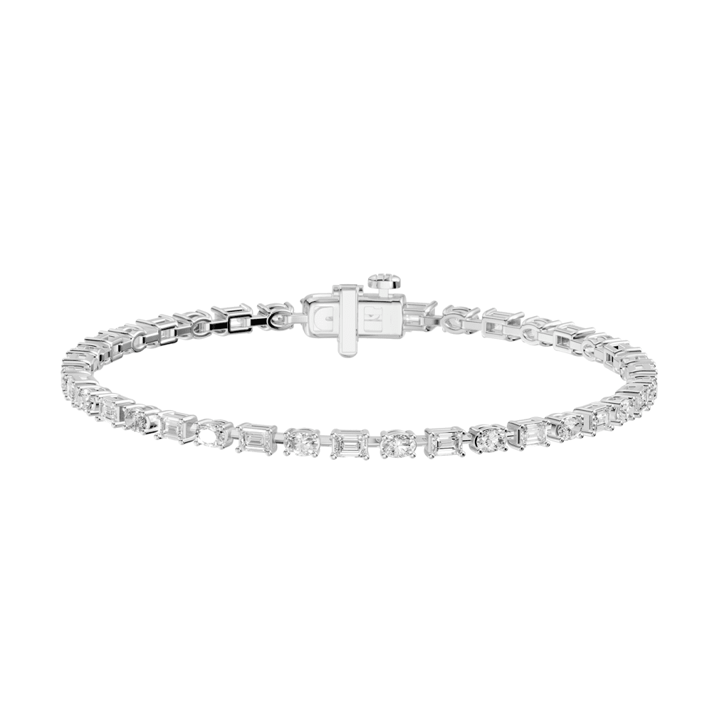 Oval and Emerald Cut Tennis Bracelet with 3.00ct of Laboratory Grown Diamonds in Sterling Silver and Platinum Bevilles Jewellers 