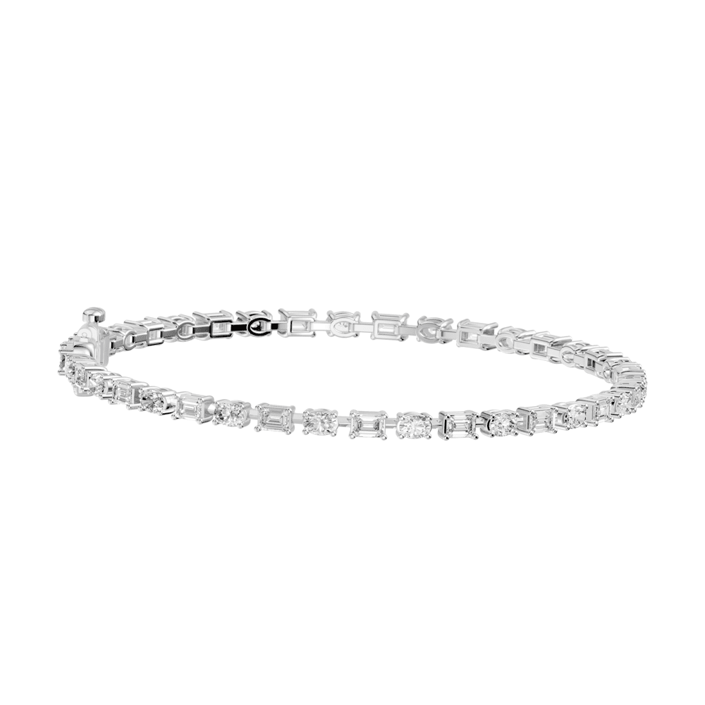 Oval and Emerald Cut Tennis Bracelet with 3.00ct of Laboratory Grown Diamonds in Sterling Silver and Platinum Bevilles Jewellers 