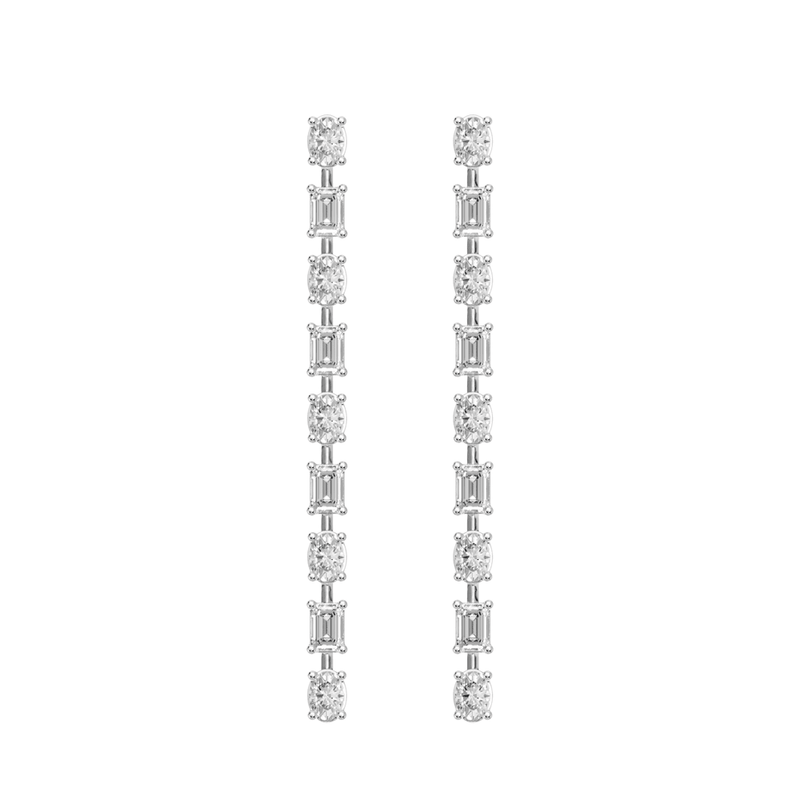 Oval and Emerald Cut Drop Stud Earrings with 1.50ct of Laboratory Grown Diamonds in Platinum and Sterling Silver Bevilles Jewellers 