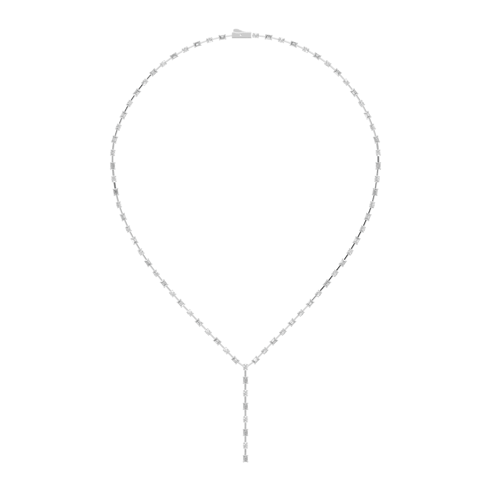 Oval and Emerald Cut Lariat Tennis Necklace with 5.25ct of Laboratory Grown Diamonds in Sterling Silver and Platinum Bevilles Jewellers 