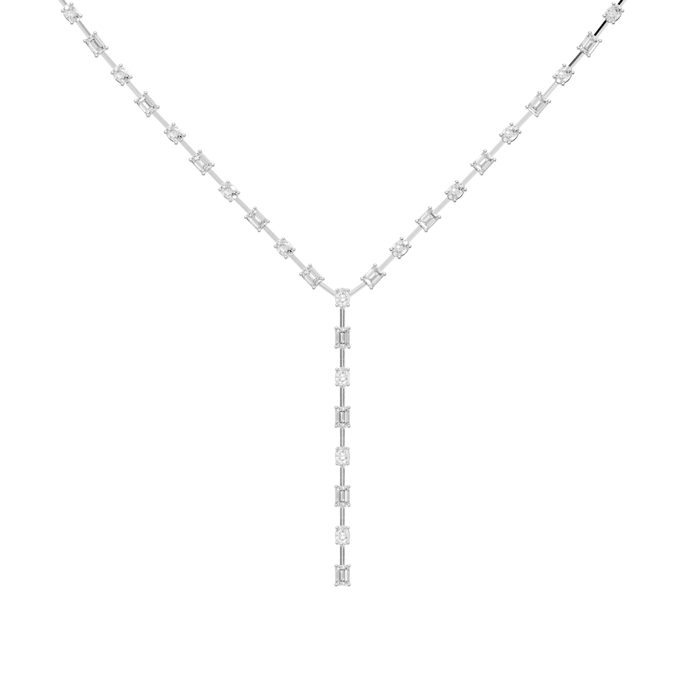 Oval and Emerald Cut Lariat Tennis Necklace with 5.25ct of Laboratory Grown Diamonds in Sterling Silver and Platinum Bevilles Jewellers 