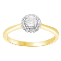 Solitaire Halo Ring with 1/4ct of Diamonds in 9ct Yellow Gold Bevilles Jewellers 