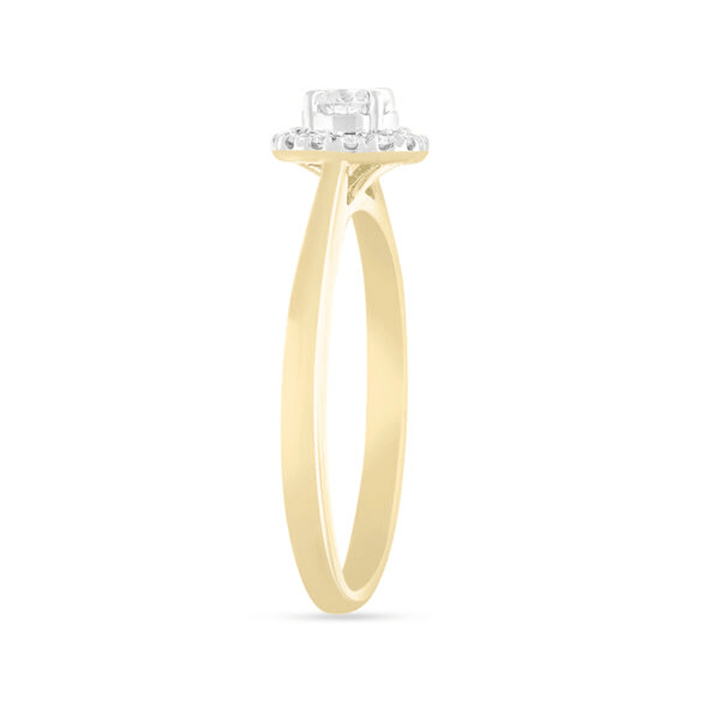 Solitaire Halo Ring with 1/4ct of Diamonds in 9ct Yellow Gold Bevilles Jewellers 