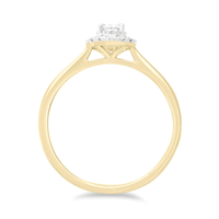 Solitaire Halo Ring with 1/4ct of Diamonds in 9ct Yellow Gold Bevilles Jewellers 