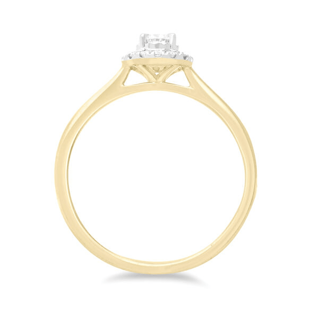 Solitaire Halo Ring with 1/4ct of Diamonds in 9ct Yellow Gold Bevilles Jewellers 