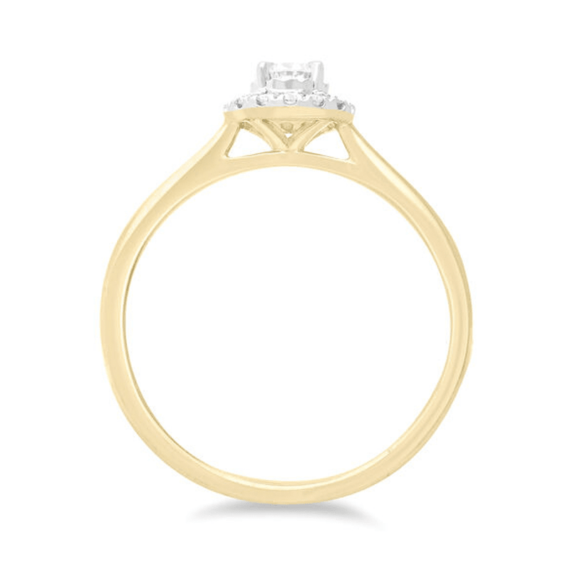 Solitaire Halo Ring with 1/4ct of Diamonds in 9ct Yellow Gold Bevilles Jewellers 