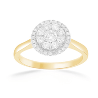 Halo Ring with 1/4ct of Diamonds in 9ct Yellow Gold Bevilles Jewellers 