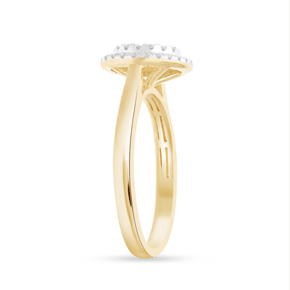 Halo Ring with 1/2ct of Diamonds in 9ct Yellow Gold Bevilles Jewellers 