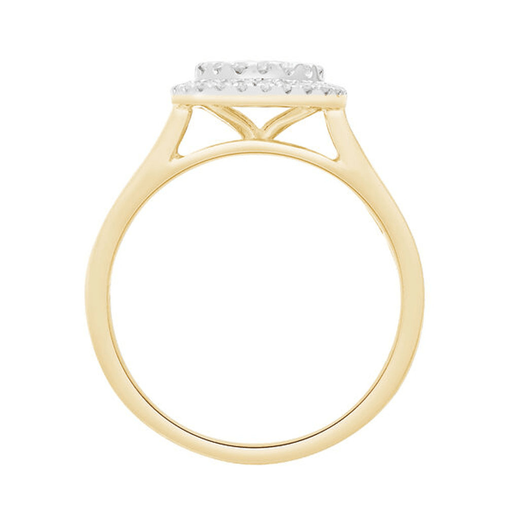 Halo Ring with 1/2ct of Diamonds in 9ct Yellow Gold Bevilles Jewellers 
